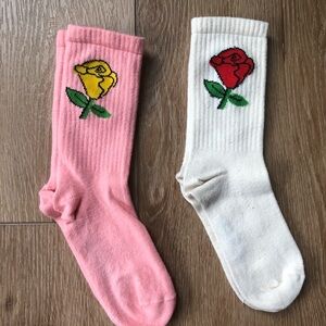 Mini Rodini Rose Socks - Pink and White
